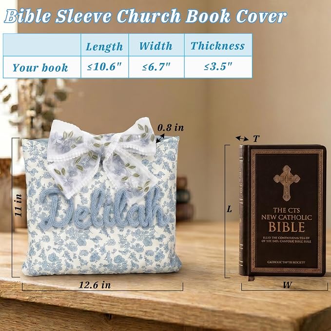 Personalized Quilted Bow Bible Sleeve Book Cover Case for Women - Custom 3D Embroidery Name Bible Carrying Case, Customized Bible Accessories Gift for Christians Women Girls Book Lovers (Style 01)