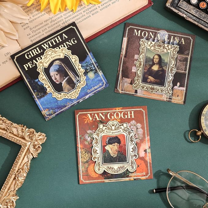 3 Pcs Vintage Metal Bookmark, Golden Clip Bookmarks, Famous Oil Painting Theme Book Mark Unique Gift for Book Lovers Readers Women Girls Teens Writers Bookworms Teachers Students