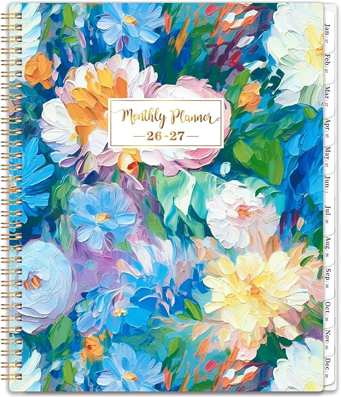 Monthly Planner 2026-2027 - 9" x 11" Large 18 Monthly Planner 2026-2027 (Jul. 2026 - Dec. 2027), 26-27 Monthly Calendar Planner with Twin-wire Binding + Tabs + Back Pocket - Floral