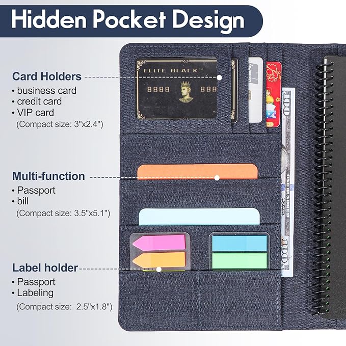 Trifold Planner Cover for Rocketbook Smart Notebook | Executive Size A5 (8.8"x6") Portfolio Organizer with File Pocket | Waterproof Protective Case for Rocketbook & Accessories (Blue)