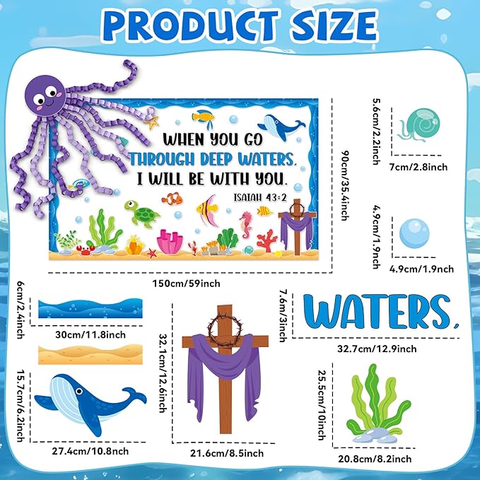 Christian Religious Under The Sea Bulletin Board Set Bible Verse Back to School Ocean Sea Animal Classroom Bulletin Board Decorations DIY 3D Octopus Cutouts for Sunday School VBS Chalkboard Wall Decor