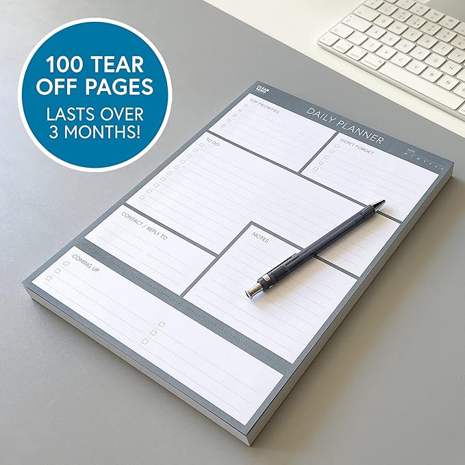 Daily Planner Desk Pad, Undated Tear Off To Do List Notepad with Priorities and Notes, Thick 120gsm Paper, 100 Sheets, Large Desk Writing Pad for Work Office, 8.3 x 11.3