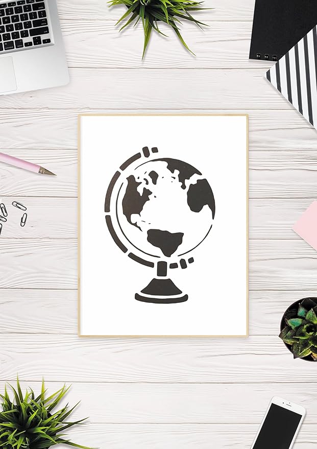 Earth Globe Stencil – Reusable 8.5" x 11" Mylar Template for Educational Art, DIY Crafts, Classroom Projects and World Map Decor