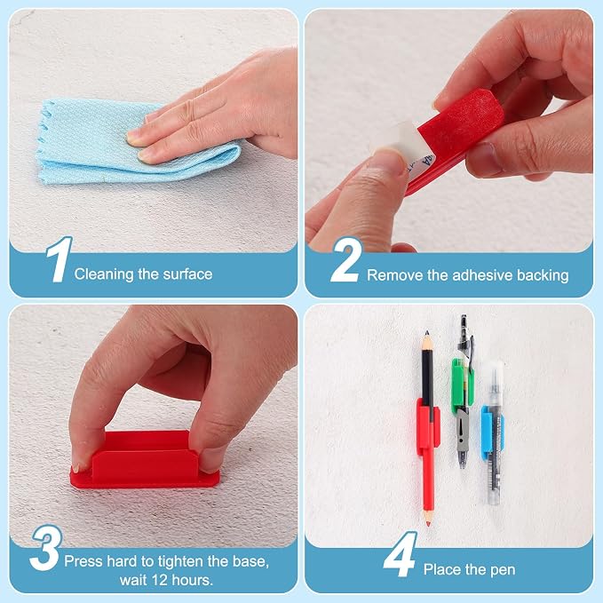 PATIKIL Pen Holder for Desk, 30 Pack Adhesive Pencil Holders Silicone Pencil Holder for Classroom Office Accessories Teacher Supplies, Blue