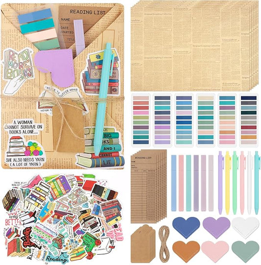 6 Set Blind Date with a Book Supplies, DIY Book Lovers Gifts Including Kraft Paper Index Tabs Reading List Bookmark Heart-Shape Bookmark Kraft Tags Ballpoint Pens Highlighters and 50 x Book Stickers