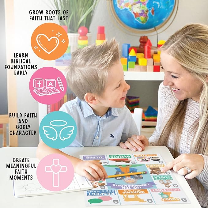 Hadley Designs Sunday School Decorations for Classroom –9 Bible Posters for Kids, Books of the Bible, 10 Commandments, Bible Timeline Chart, Fruits of the Spirit, Rainbow Christian Classroom Decor