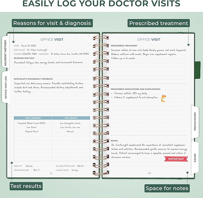 Clever Fox Personal Health Record Keeper – Medical Care Planner – Wellness & Medication Tracker Journal for Patients – Organizer Notebook, Daily Tracking Log Book & Appointment Diary (Forest Green)