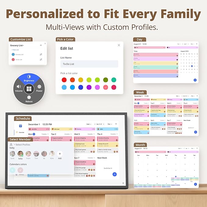 Digital Wall Calendar 15.6 Inch – Interactive Touch Screen Electronic Calendar & Smart Family Hub with Cross-Device Sync, Schedules Reminders, Chore Chart, Rewards & Photo Display
