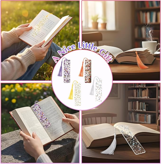 4 PCS Glitter Acrylic Bookmarks with Star, Tassel Bookmarks for Kids, Colorful Star Art Bookmark with Tassel for Girls Women Reading Presents