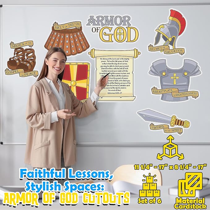 Fun Express Armor of God Cutouts - Set of 6 - Sunday School and Religious Classroom Decor - VBS Vacation Bible School Supplies/Decor