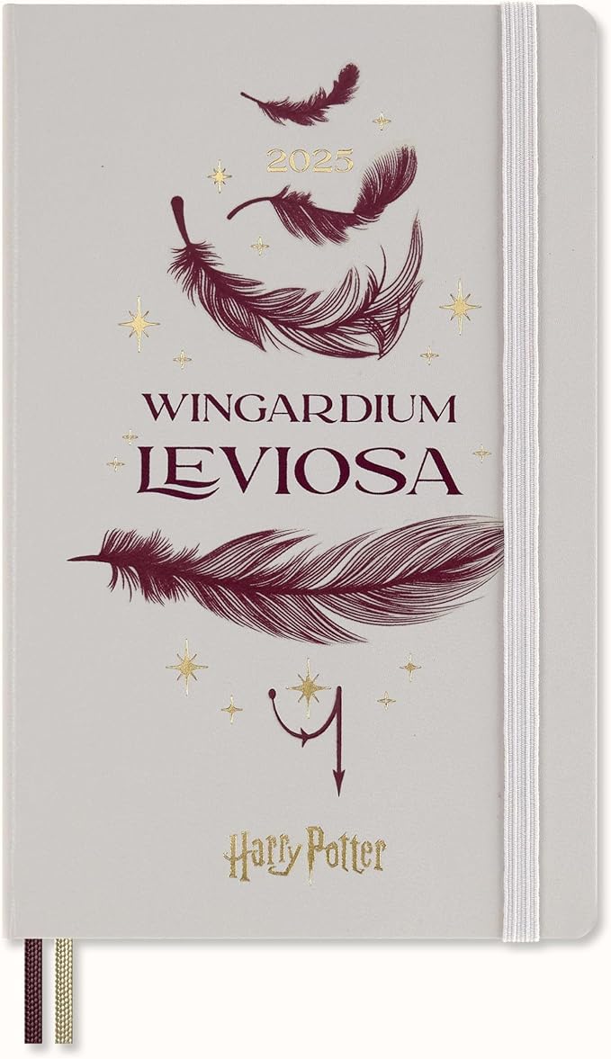 Moleskine Wizarding World Harry Potter Limited Edition Spells Collection, 12 Month 2025 Weekly Planner, Wingardium Leviosa spell cover, Hard Cover, Large (5" x 8.25"), Pearl Grey, 144 pages