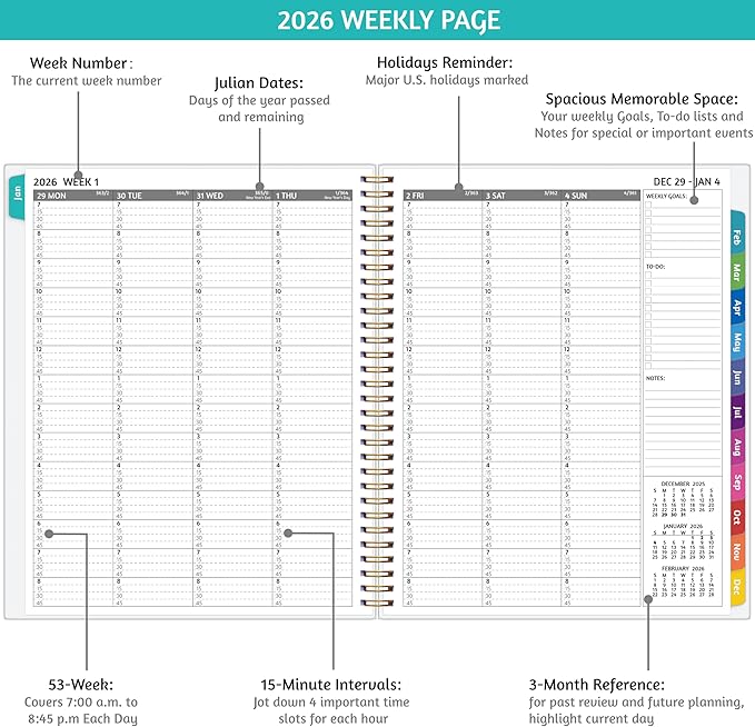 2026 Appointment Book - January - December 2026, Appointment Planner with Weekly ＆ Monthly Spread, 8.5'' x 10.5'', Large, 15 Minute Increments, 2026 Daily Planner with Pockets, Tabs, Flexible Cover