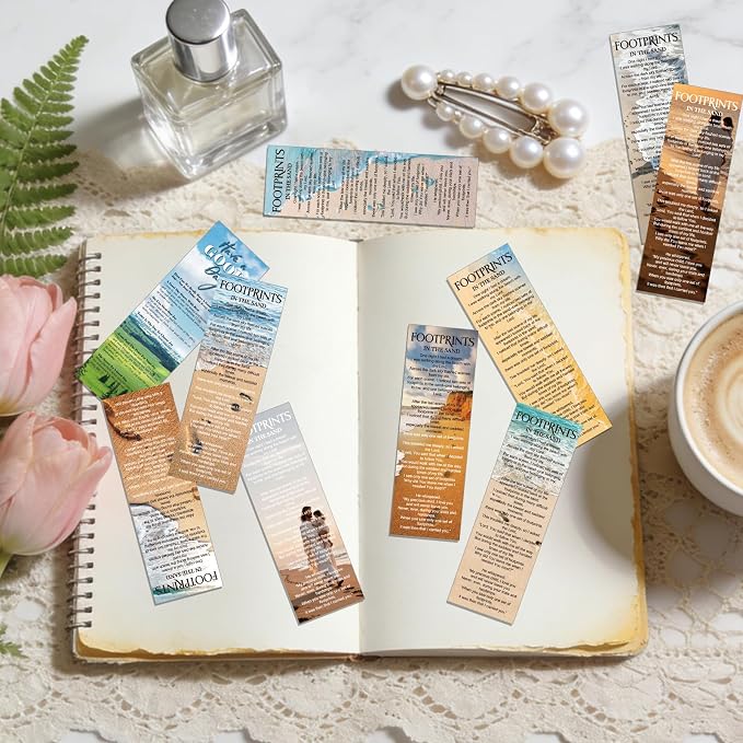 Footprints in The Sands Bookmarks Gifts - 100 Pcs Christian Religious Bookmark Bible Inspirational Page Markers Clips Book Mark Prayer Gospel Tracks for Evangelism Church Office Home Supplies