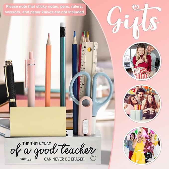 Stainless Steel Pencil Holder with Teacher Quote, Inspirational Gift for Educators Women Men, Thank You Desk Organizer for Pens Sticky Notes Rulers, Classroom Office Decor from Student - FBA386