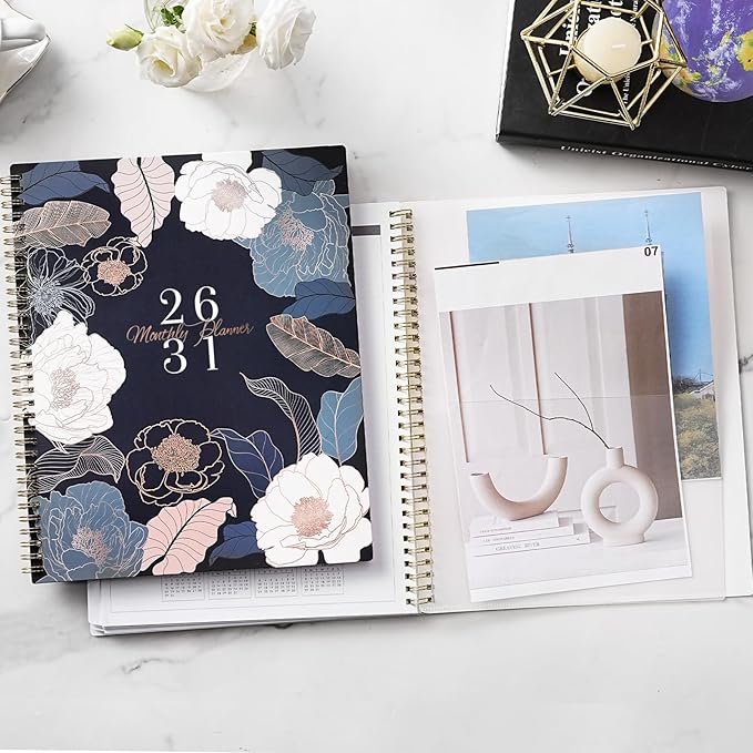 2026-2031 Monthly Planner/Calendar - 5 Year Monthly Planner, July 2026 - June 2031, 9" x 11", 5 Year Calendar 2026-2031 Monthly Planners with Tabs, Notes Pages - Engraved Floral