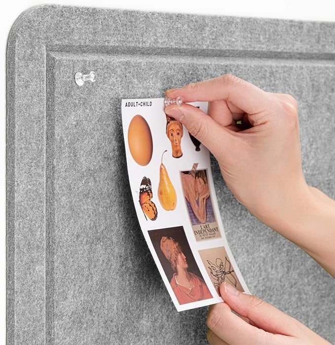 Lightomorrow Bulletin Board, 36 x 24 inches Felt Board - Decorative Pin Board, Cork Board Alternative for Wall, Foldable Self-Adhesive Vision Board Prayer Board with 20 Pushpins-Silver Gray