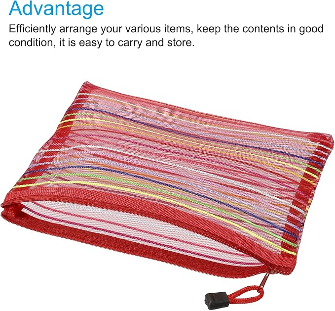 MECCANIXITY Mesh Zipper Pouches, A5 Colorful Pencil Case Document File Bags Storage Organizer for Office Supply Travel Accessory, Red Pack of 6