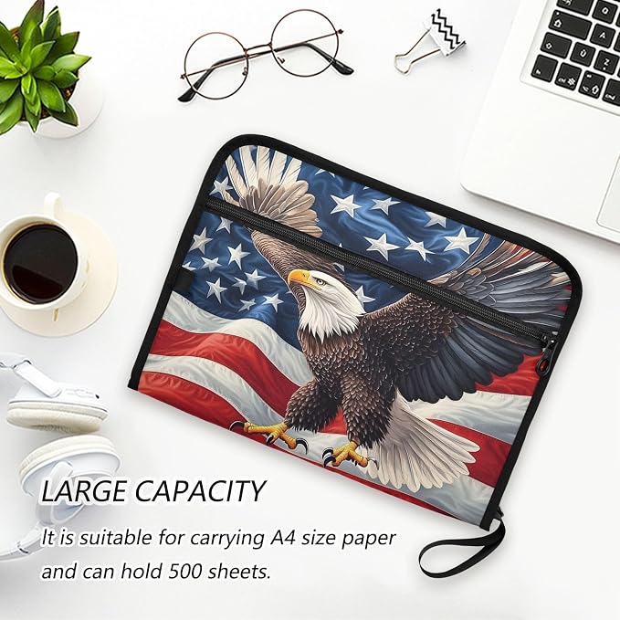 Expanding File Folder Bald Eagle American Flag Old Accordion File Organizer 13 Pockets Document Organizer with Zipper Labels A4 Letter Office Storage