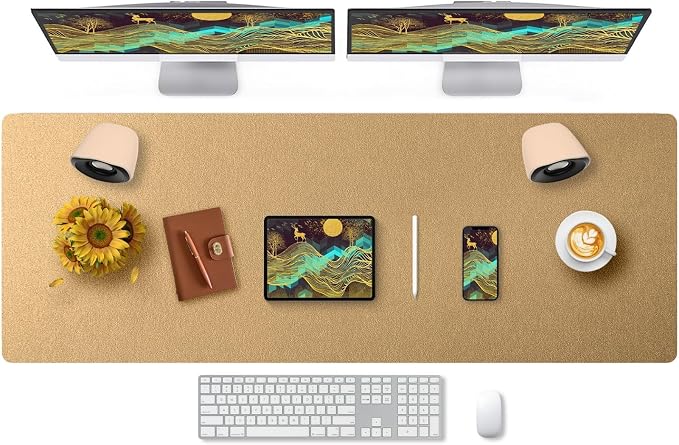 Bloss Gold Leather Desk Mat 47.2" x 16.9", Large Keyboard Pad for Desk, Desk Matt for Desktop, Waterproof Desk Pad Mat, Computer Mat for Office/Home/Decor