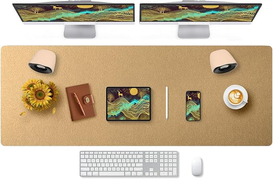 Bloss Gold Leather Desk Mat 47.2" x 16.9", Large Keyboard Pad for Desk, Desk Matt for Desktop, Waterproof Desk Pad Mat, Computer Mat for Office/Home/Decor
