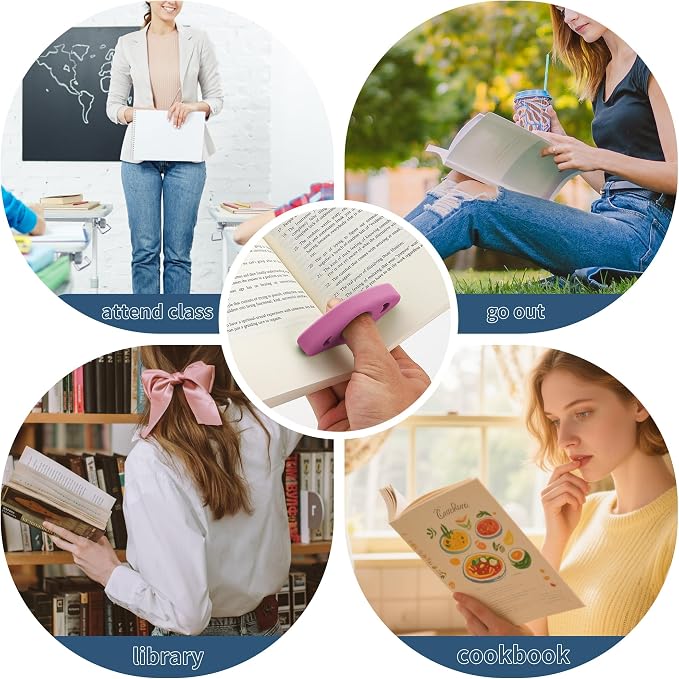Book Page Holder, Silicone Book Thumb Page Holders for Reading Hands Free, Book Lovers Gifts & Book Accessories, 2 Pack (Small Size, Off White - Purple)