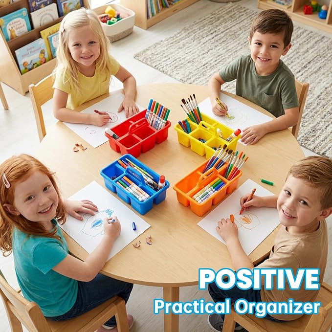 8 PCS Classroom Caddy, Plastic Caddy Organizer with Handle, Art Supply Organizer with 5 Compartment Small Portable Storage Bin for Classrooms, Office, and Home, 8”×5.7”×3”， Assorted Colors