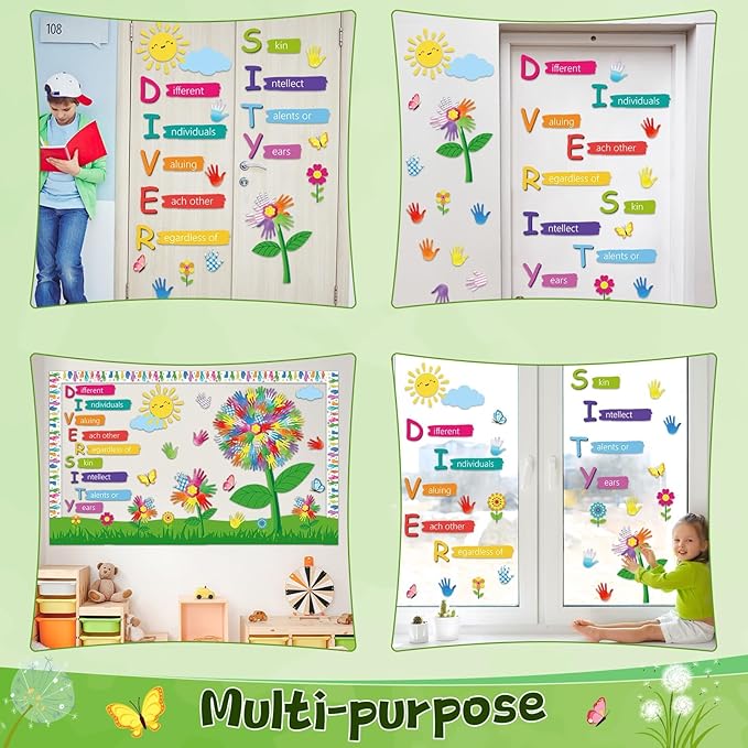 gisgfim Spring Diversity Handprint Flowers Classroom Bulletin Board Decorations Handprint Tree Paper Cutouts Watercolor Flower Bulletin Board Set for Back to School Student Office Wall Door Supplies