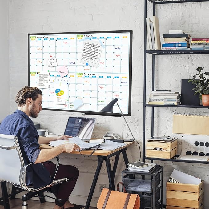 Lockways 36" x 24" Magnetic Dry Erase Calendar Whiteboard - 4-Month Framed Planner with Aluminum Frame,Wall Mountable Office/Home/School Organization Board for Messages, Presentations & Memos