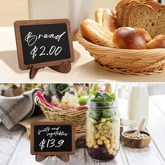 Temlum 15 Pcs Mini Chalkboard Sign with 6 Color Chalk Markers, 2.9″ x 3.9″ Wooden Blackboard Reusable Small Chalkboards for Food, Buffet, Parties, Message Boards, Table Numbers (Rectangular)