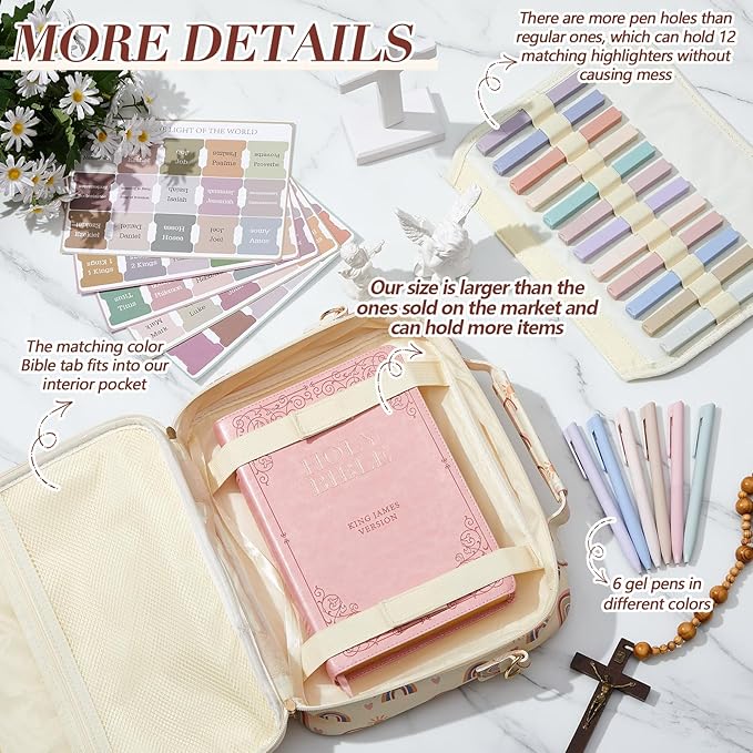 Sinload Large Bible Cover Case for Women, Bible Study Supplies Journaling Kit Chenille Letter PU Leather with Tabs Gel Pen Highlighters with Strap Easter Mothers Day Christian Gifts for Women Mom