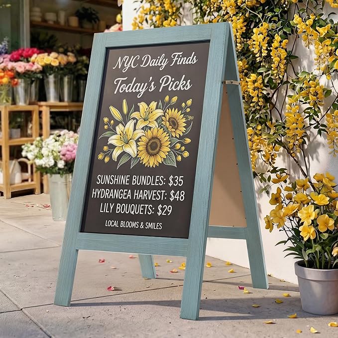 TEAKMAMA A Frame Chalkboard 40x20 Standing Chalkboard Sign Chalk Board Sandwich Board Easel, Double Sided Blackboard for Business, Cafe, Weddings,Rustic Blue