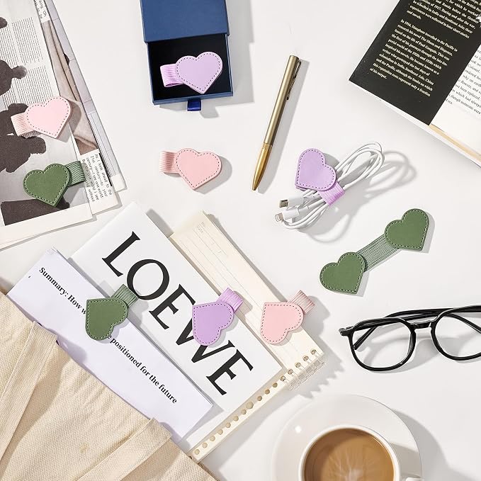 2Pcs Magnetic Leather Bookmarks with Gift Box Heart-Shaped Magnetic Pen Holder Book Marks Clip Gift for Book Lover Readers Cute Bookmark for Women, Purple