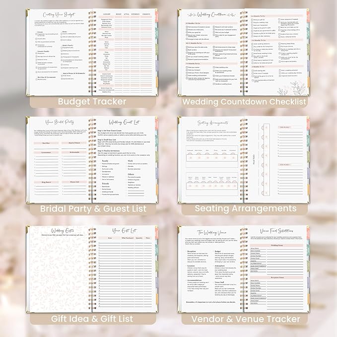 Hydrangea Wedding Planner Book and Organizer, Bridal Wedding Planning Binder with Tabs, Pockets, Checklists, Calendars, Engagement Gift for Newly Engaged Couples, 8x10.8"