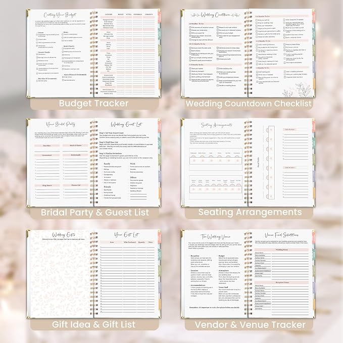 Boho Wedding Planner Book and Organizer, Bridal Wedding Planning Binder with Tabs, Pockets, Checklists, Calendars, Engagement Gift for Newly Engaged Couples, 8x10.8"