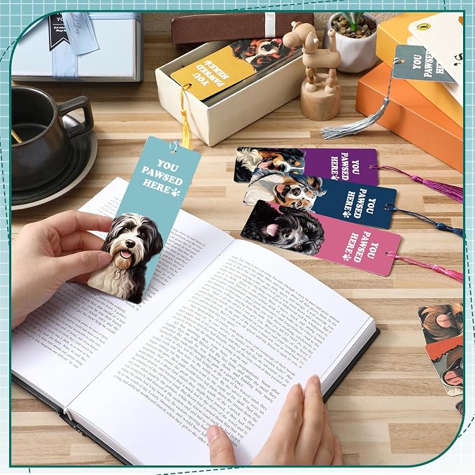 100 Pcs Dog Themed Bookmarks Bulk for Dog Lovers, Cute Puppy Pet Bookmarks You Pawsed Here Birthday Party Favors Giveaways Back to School Gifts for Veterinary Students