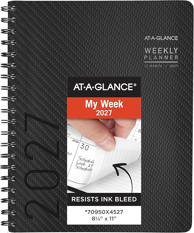 AT-A-GLANCE 2027 Appointment Book Planner, Weekly & Monthly, 8.25" x 11", Half-Hourly, Contemporary, Charcoal (70950X4527)