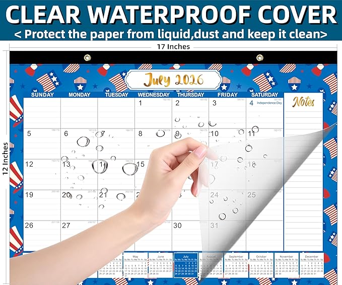 Desk Calendar 2026-2027, Large 21-Month Desk/Wall Calendar, Apr 2026 - Dec 2027, 17" x 12", Thick Paper, Large Blocks, Plastic Cover, Monthly Calendar for Home School & Office Easy Organizing