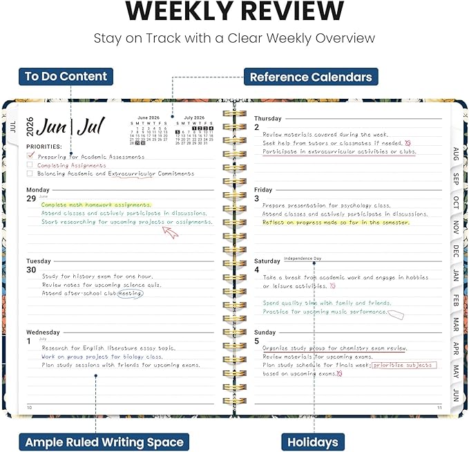 2026–2027 Academic Planner, Weekly and Monthly Planner for Women, July 2026 - June 2027, Pretty Hardcover 2026–2027 Academic Planner with Tabs, Inner Pocket, Spiral Bound, Perfect Office Home School Supplies - 6.3" x 8.5", Botanical Tapestry