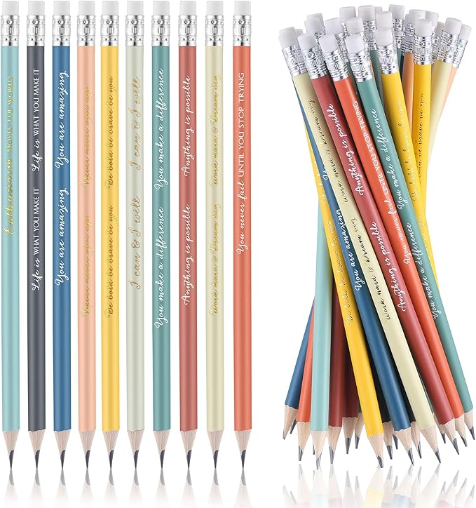 Sabary 30 Pcs Inspirational Pencils Bulk Graduation Gift from Teacher 2 HB Wood Pre Sharpened Pencils Motivational Saying School Gift Teacher Awards for Graduation Party Favor
