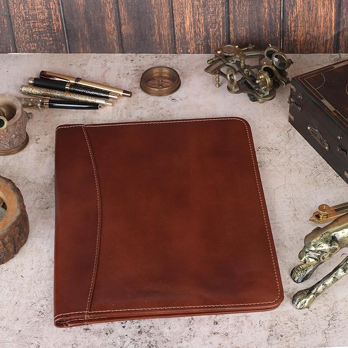 Heavy Duty Buffalo Leather Legal Pad Portfolio Handmade Executive Notebook Binder, Professional Padfolio Organizer Gift for Men and Women Genuine Leather Resume Document Holder (Wine)