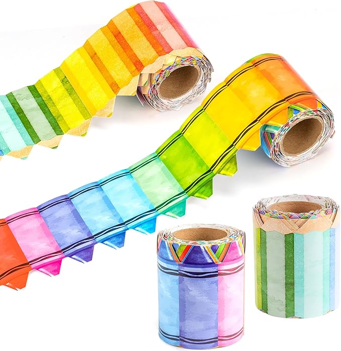 66 Ft Bulletin Board Border Rainbow Crayon Decoration Pencil Die Cut Trim Paper Cutouts for School Chalkboard Window Wall Decor Party Supplies