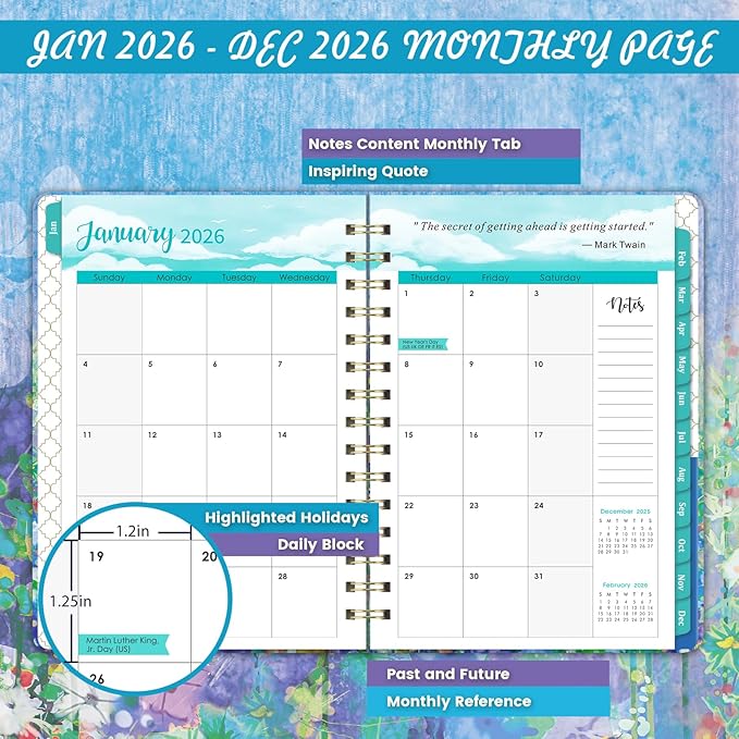 2026 Planner - Planner Weekly and Monthly 2026, JAN. 2026 - DEC. 2026, 6.4" x 8.5", 2026 Calendar Planner with Monthly Tabs, Sturdy Cover, Premium Paper, Back Pocket, Strong Twin-wire Binding