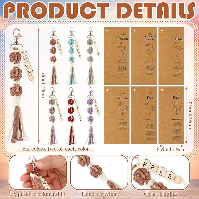 Gerrii 24 Set Back to School Keychains Bulk Christian Gifts for Women Christian Faith Bookmarks with Inspirational Bible Verses Macrame Tassel Keychain Classroom Prize Bible Verse Gift (Bright)
