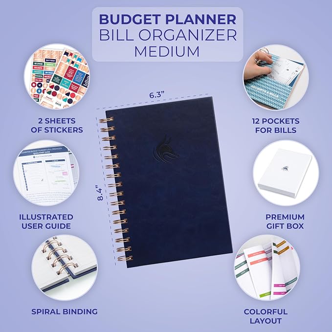 Clever Fox Budget Planner & Monthly Bill Organizer With Pockets. Expense Tracker, Budgeting Journal & Financial Book. Medium, 5.1x8.2" (Dark Blue)