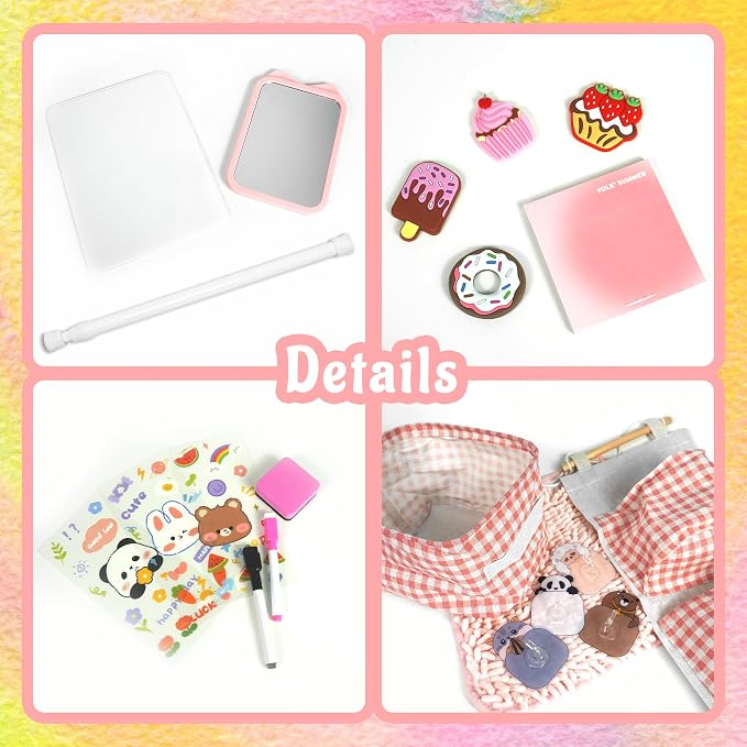 Tazimi Locker Accessories Kit with Magnetic Whiteboard, Mirror, Hook, Rug, Storage Bag, Pen Holder - Back to School Essentials for Girls' Locker Organizer
