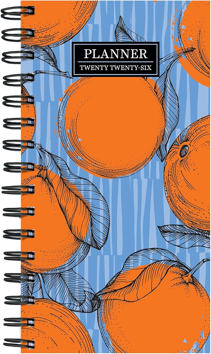 TF Publishing 2026 Citrus Small Weekly Monthly Planner with 2-Page Monthly Calendar Grid, Weekly Planning Pages, and Lined Notes Section in Back - Mini Planner for Pocket or Purse - 3.5in x 6.5in