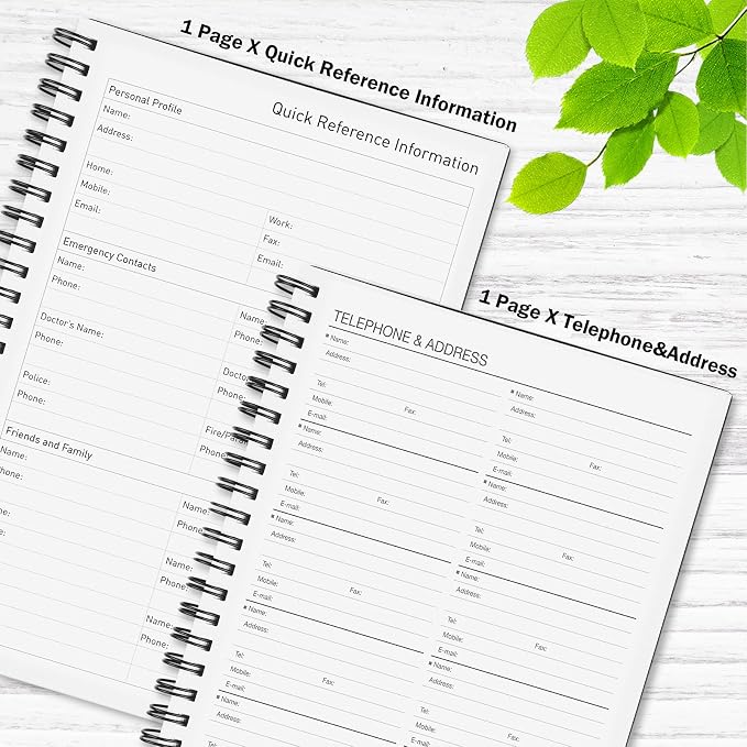 Daily Planner Undated, Asten to Do List Notebook Hourly Schedules Spiral Appointment Planner for Men and Women,PVC Hardcover,Elastic Closure, Inner Pocket 8.3" x 5.8" (Black, 2 Pack)