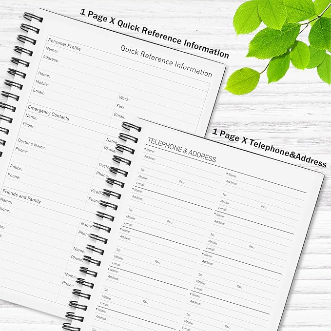 Daily Planner Undated, Asten to Do List Notebook Hourly Schedules Spiral Appointment Planner for Men and Women,PVC Hardcover,Elastic Closure, Inner Pocket 8.3" x 5.8" (Black, 2 Pack)
