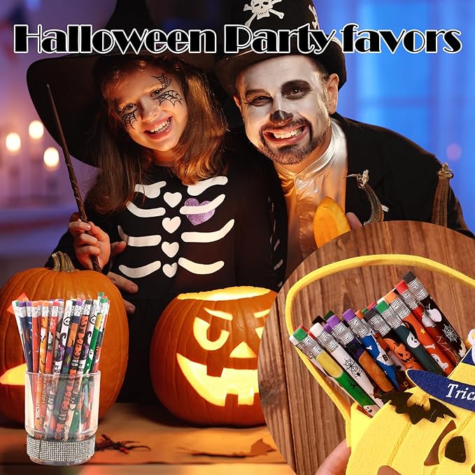 Wood Pencils, 24 Count, Yellow Hexagonal, HB Graphite, 0.3 Inch Diameter, for School Office Drawing Note Taking, Birthday Theme, Ages 5+ (Halloween Style, 240)