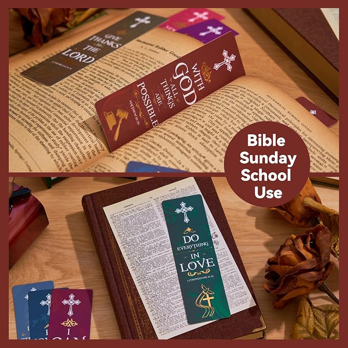 100 PCS Bible Verse Bookmark, Gold Foiled Religious Bookmarks for Women & Men, Christian Gifts for Bible Study Group, Church Supplies,Easter Gift, Baptism,Confirmation Gift